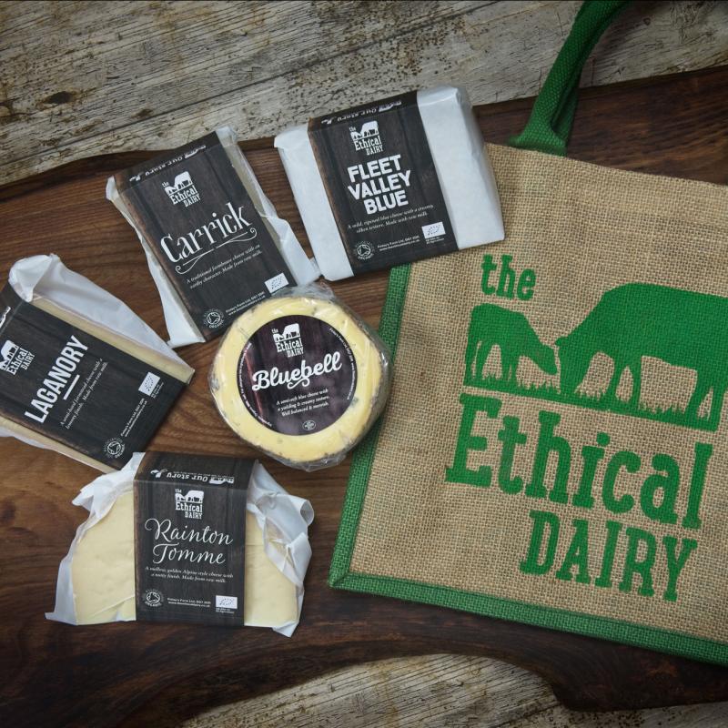 Bundle of Ethical Dairy cheese with jute bag