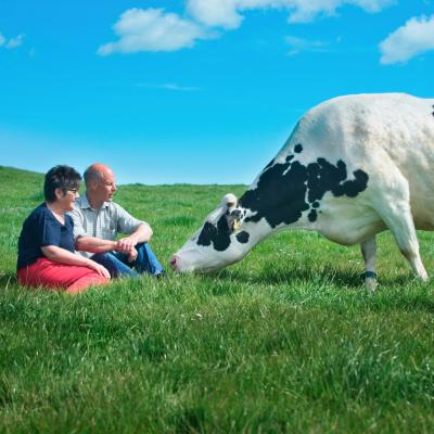 Wilma and David Finlay with dairy cow